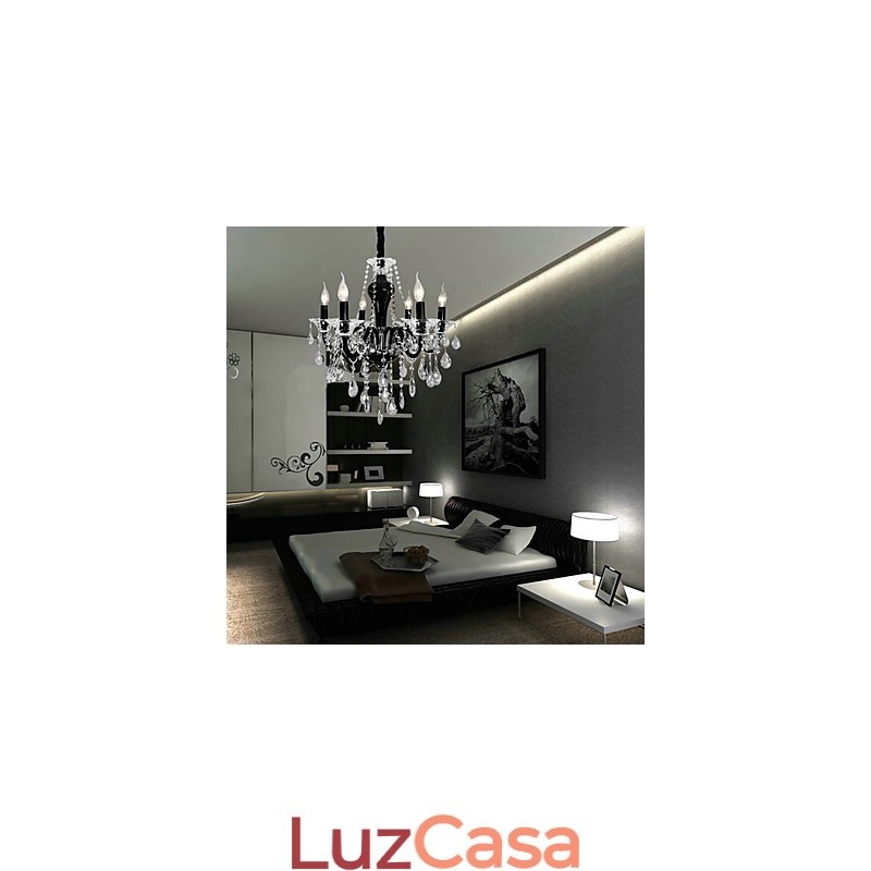 Lustre de cristal de 6 luzes com detalhes em design preto