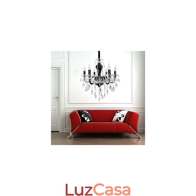 Lustre de cristal de 6 luzes com detalhes em design preto