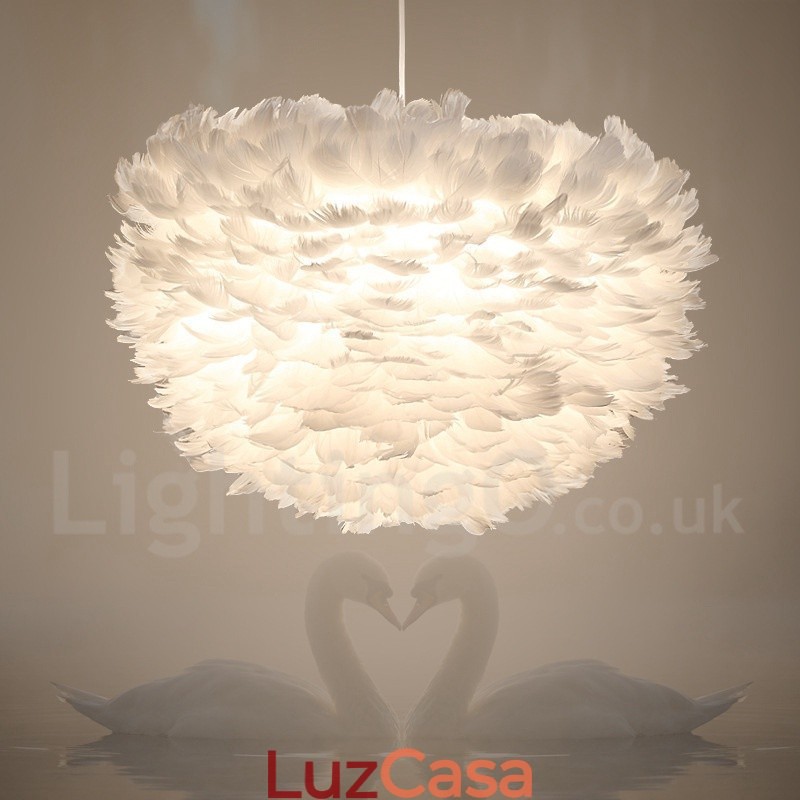Pendente de luz de pena branca