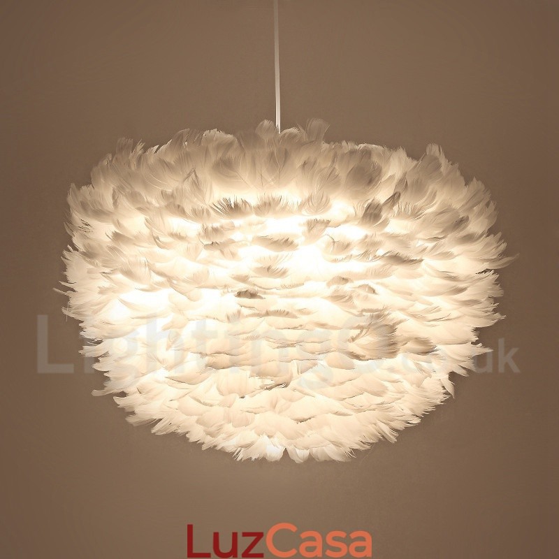 Pendente de luz de pena branca