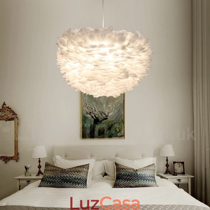 Pendente de luz de pena branca