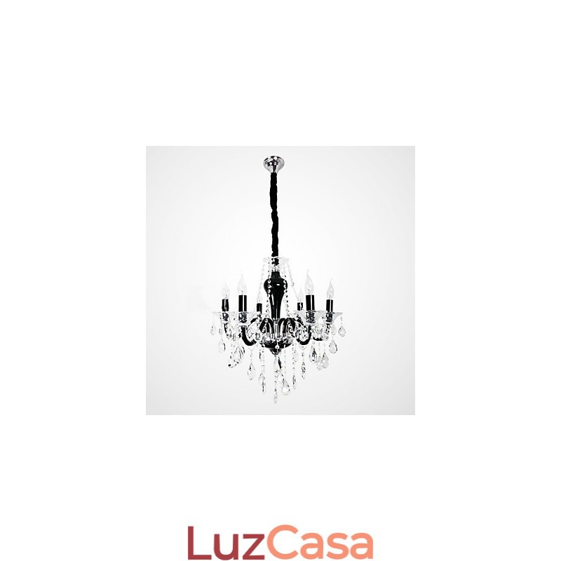Lustre de cristal de 6 luzes com detalhes em design preto