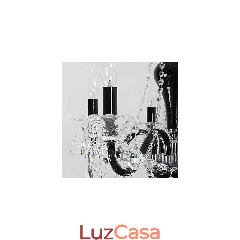 Lustre de cristal de 6 luzes com detalhes em design preto