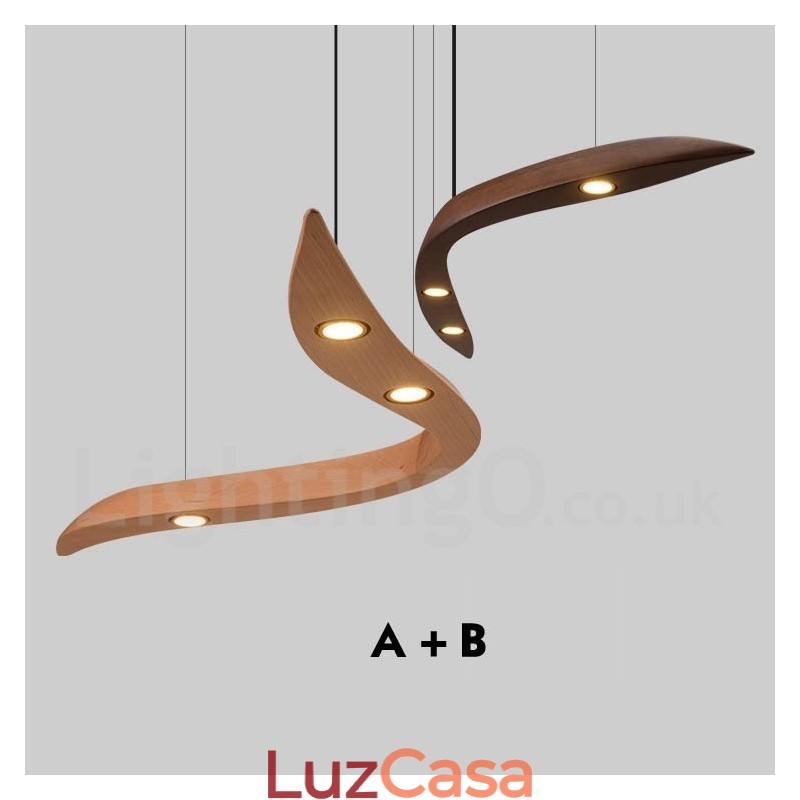 Luminária pendente moderna contemporânea de madeira com 3 luzes