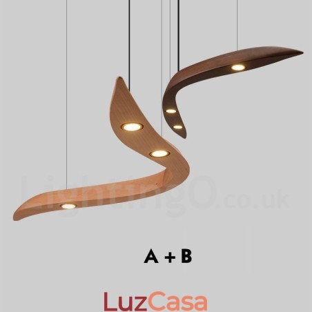Luminária pendente moderna contemporânea de madeira com 3 luzes Luminária pendente moderna contemporânea de madeira com 3 luzes