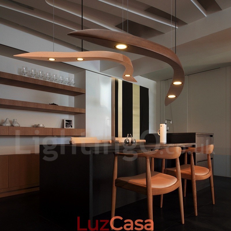 Luminária pendente moderna contemporânea de madeira com 3 luzes
