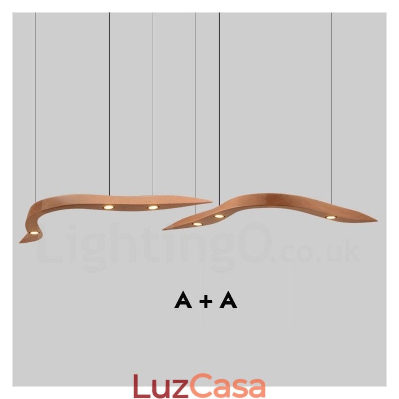 Luminária pendente moderna contemporânea de madeira com 3 luzes
