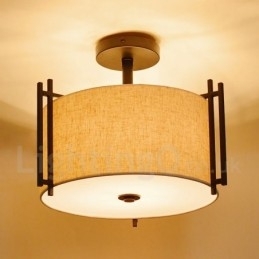 Luminária pendente rústica de tambor de metal com cúpula de tecido
