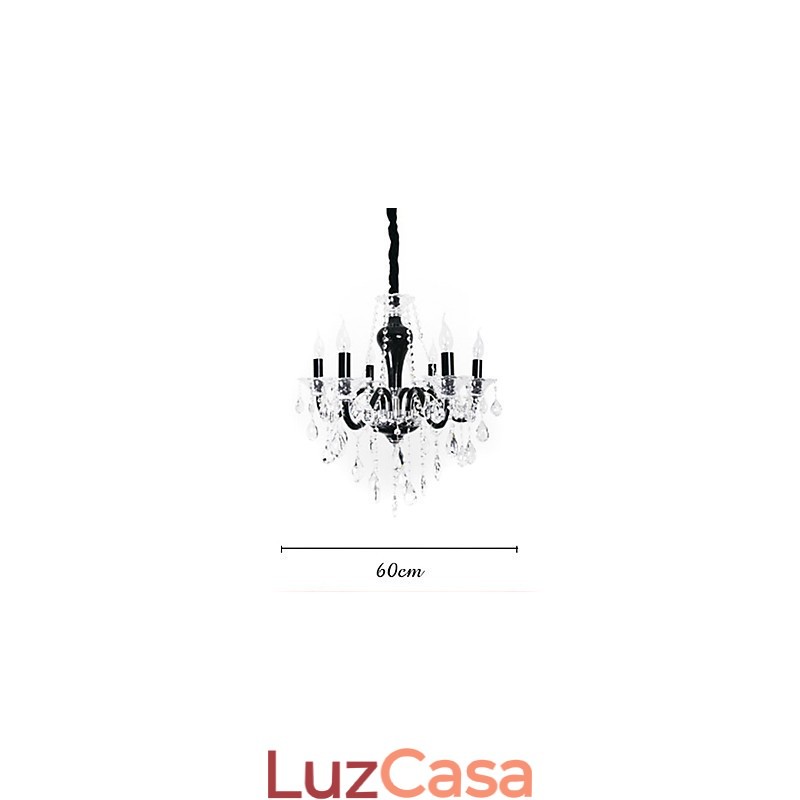 Lustre de cristal de 6 luzes com detalhes em design preto