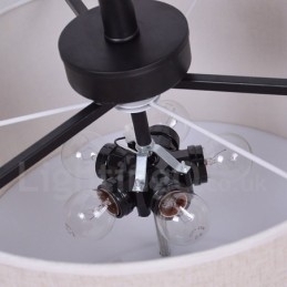 Luminária pendente rústica de tambor de metal com cúpula de tecido
