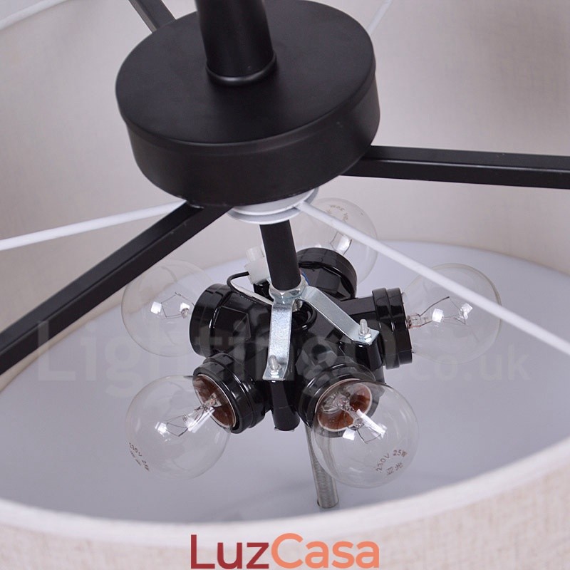 Luminária pendente rústica de tambor de metal com cúpula de tecido
