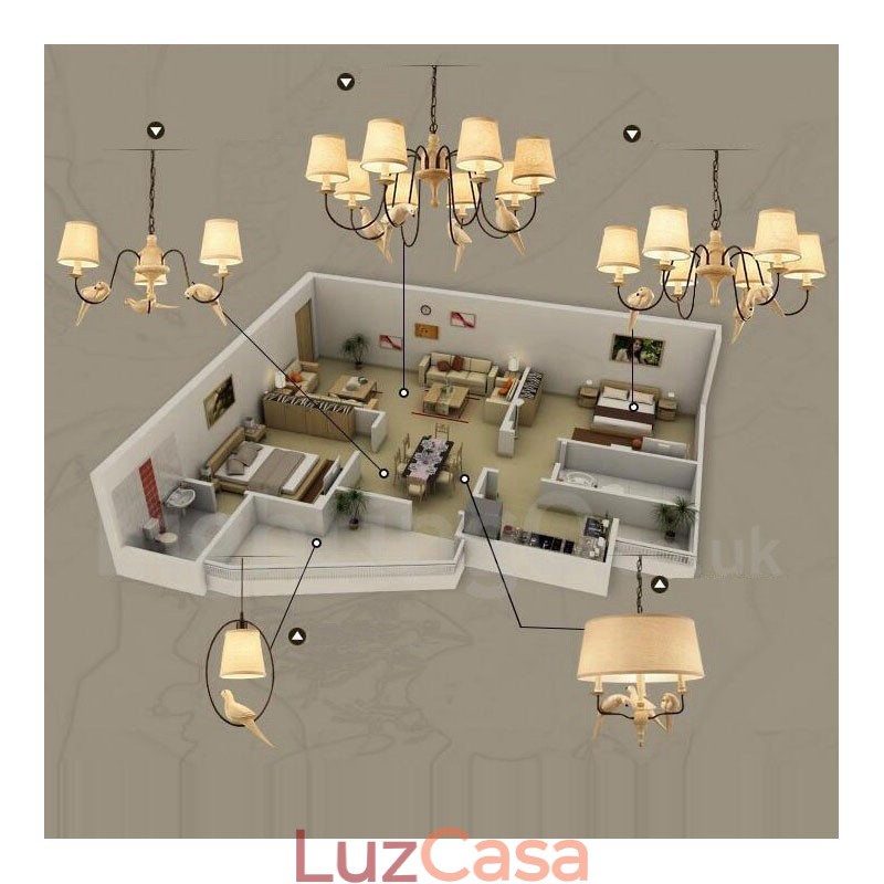 Luminária pendente vintage rústica de 6 luzes