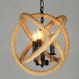 Luz pendente vintage de 3 luzes de corda de cânhamo country