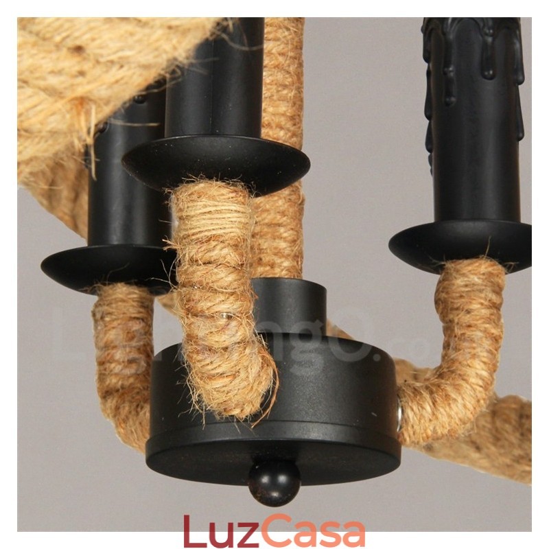 Luz pendente vintage de 3 luzes de corda de cânhamo country