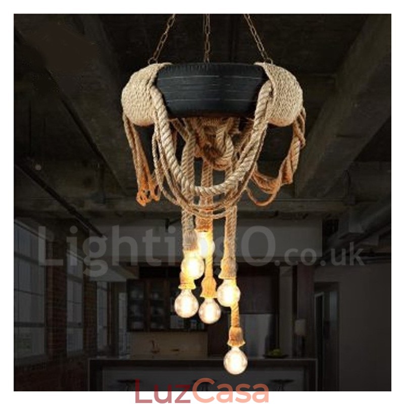 Luminária pendente vintage country com 6 luzes