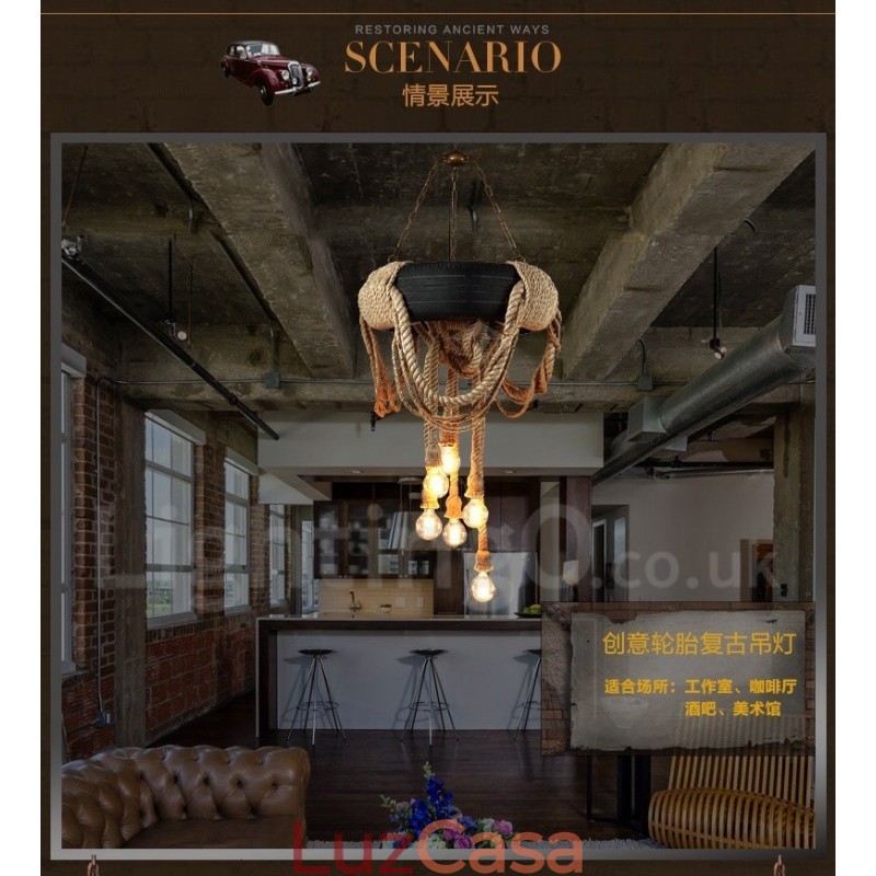 Luminária pendente vintage country com 6 luzes