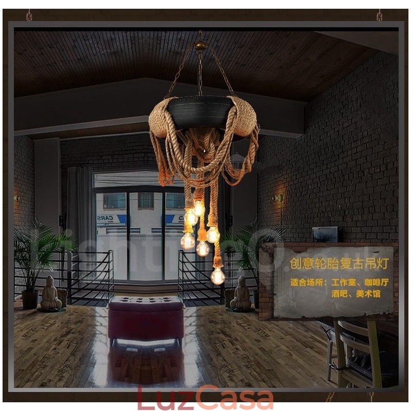 Luminária pendente vintage country com 6 luzes