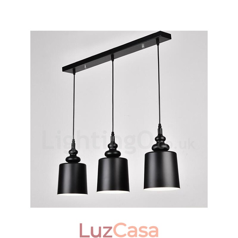 Luminária pendente moderna contemporânea preta com 3 luzes