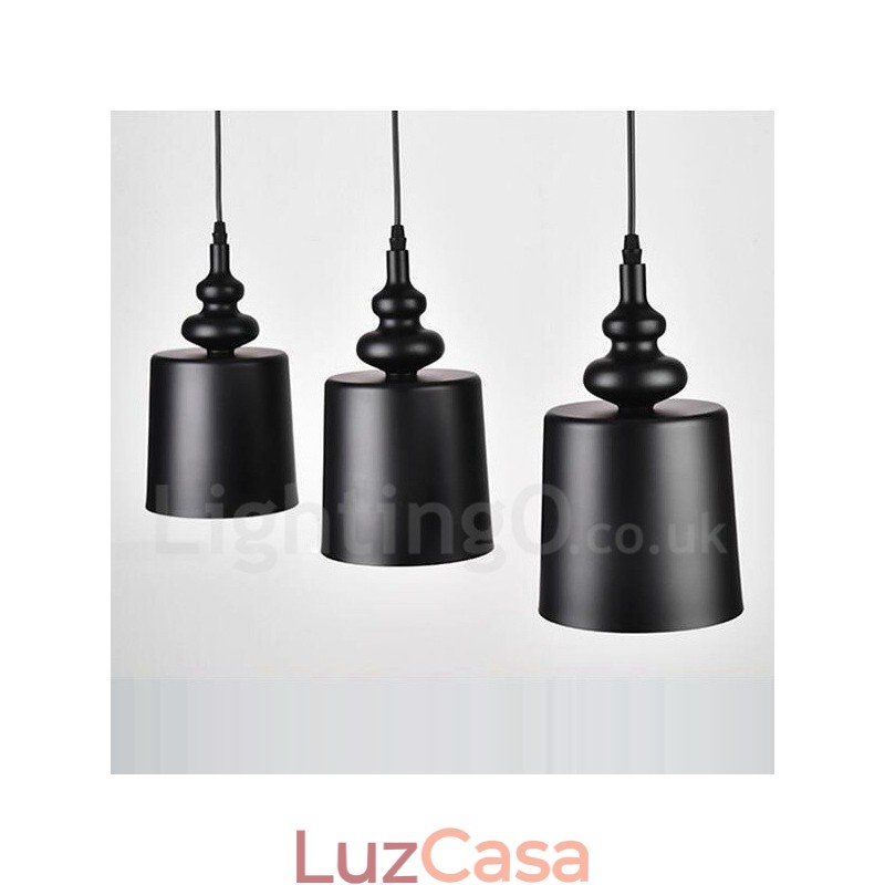 Luminária pendente moderna contemporânea preta com 3 luzes