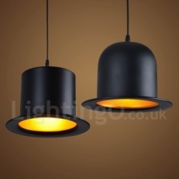 Forma de chapéu de metal preto 1 luz retro vintage pingente luz