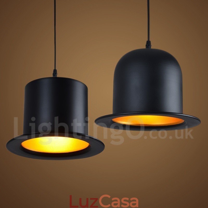 Forma de chapéu de metal preto 1 luz retro vintage pingente luz