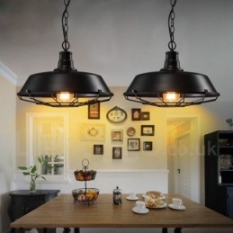 Luminária pendente retrô vintage de metal preto