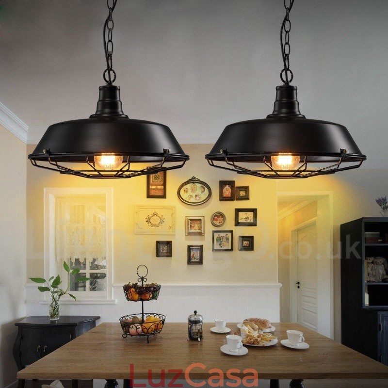 Luminária pendente retrô vintage de metal preto