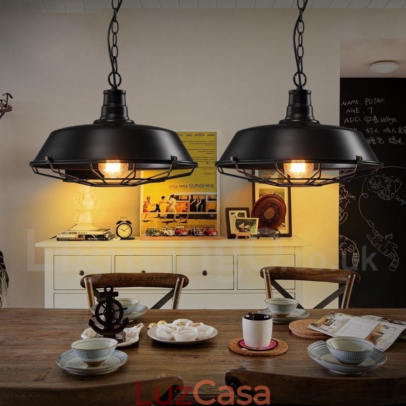 Luminária pendente retrô vintage de metal preto