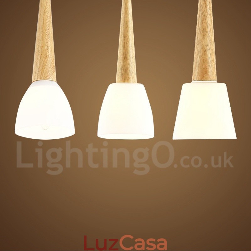 Luminária pendente rústica de madeira com cúpula de vidro