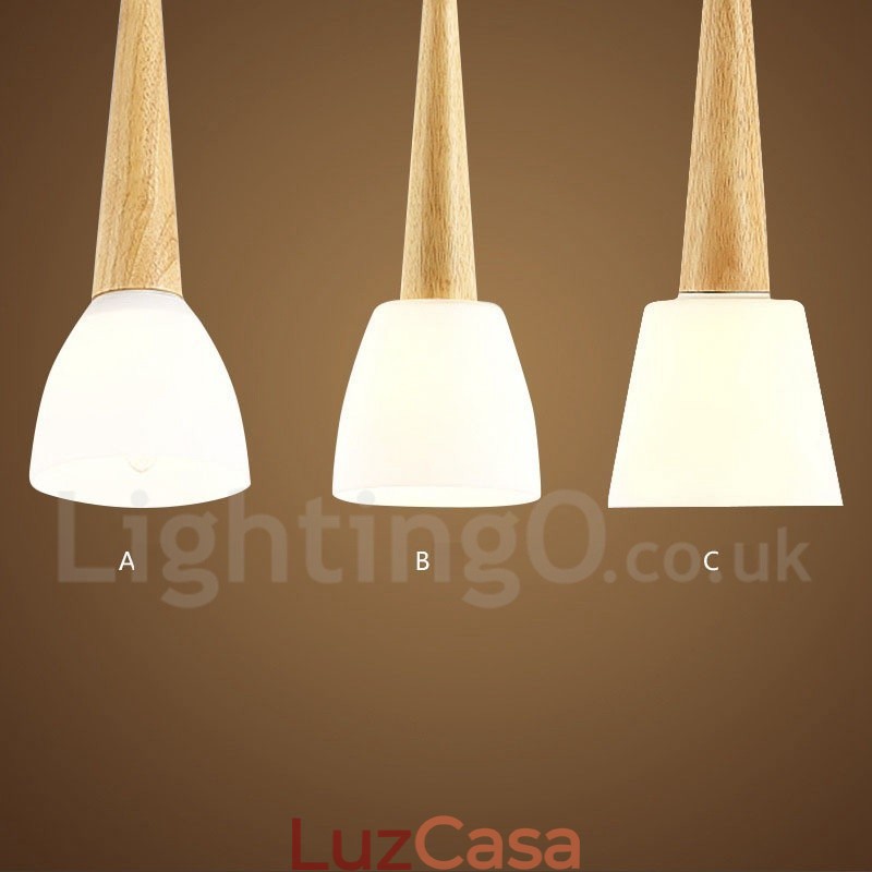 Luminária pendente rústica de madeira com cúpula de vidro