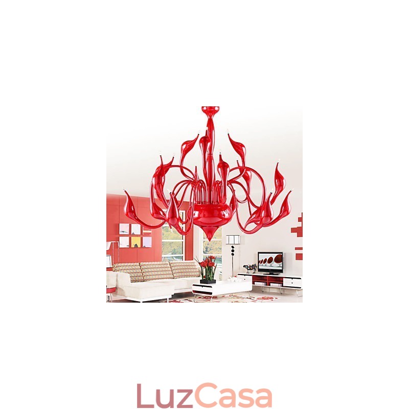 Lustre moderno 18 luzes G4 pintura vermelha