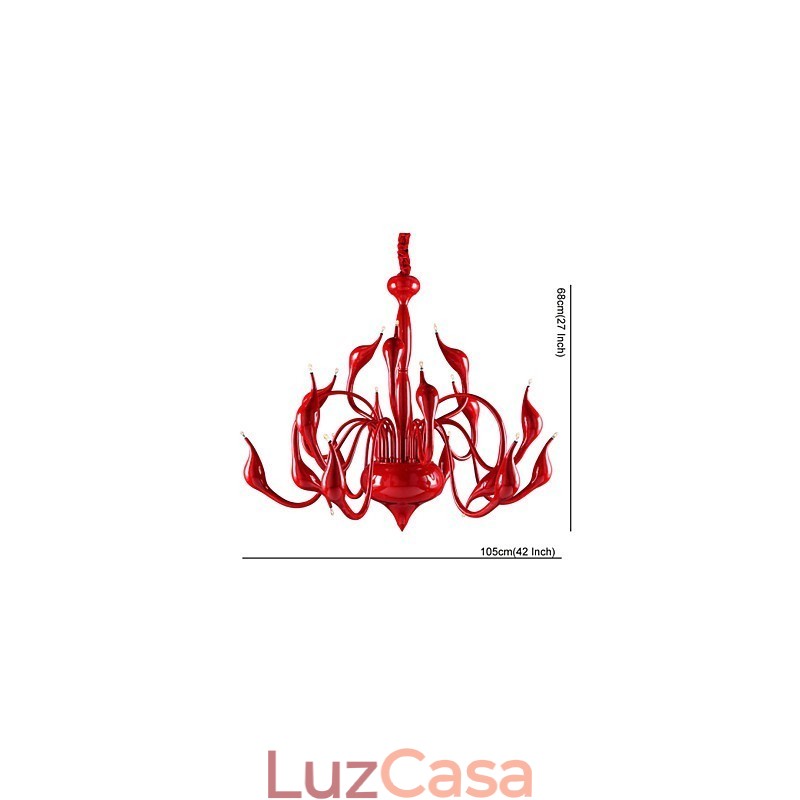 Lustre moderno 18 luzes G4 pintura vermelha