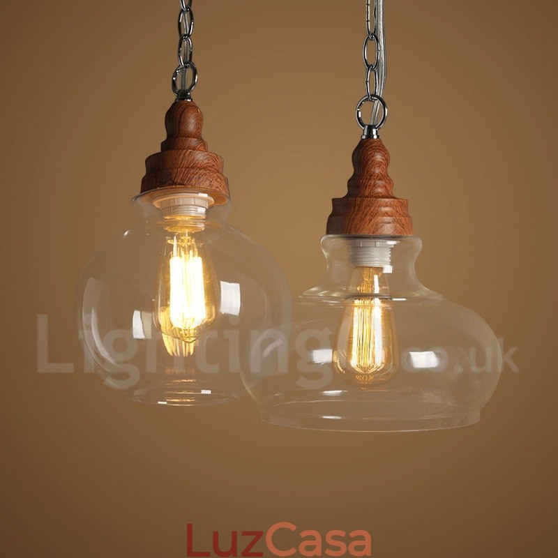 Luminária pendente retrô vintage com abajur de vidro