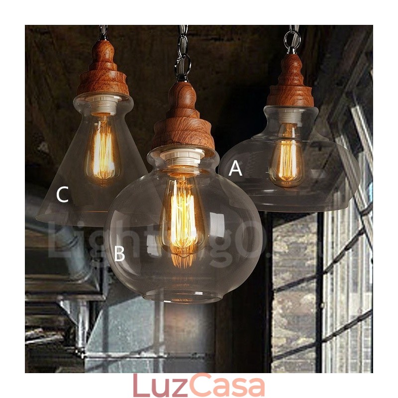 Luminária pendente retrô vintage com abajur de vidro