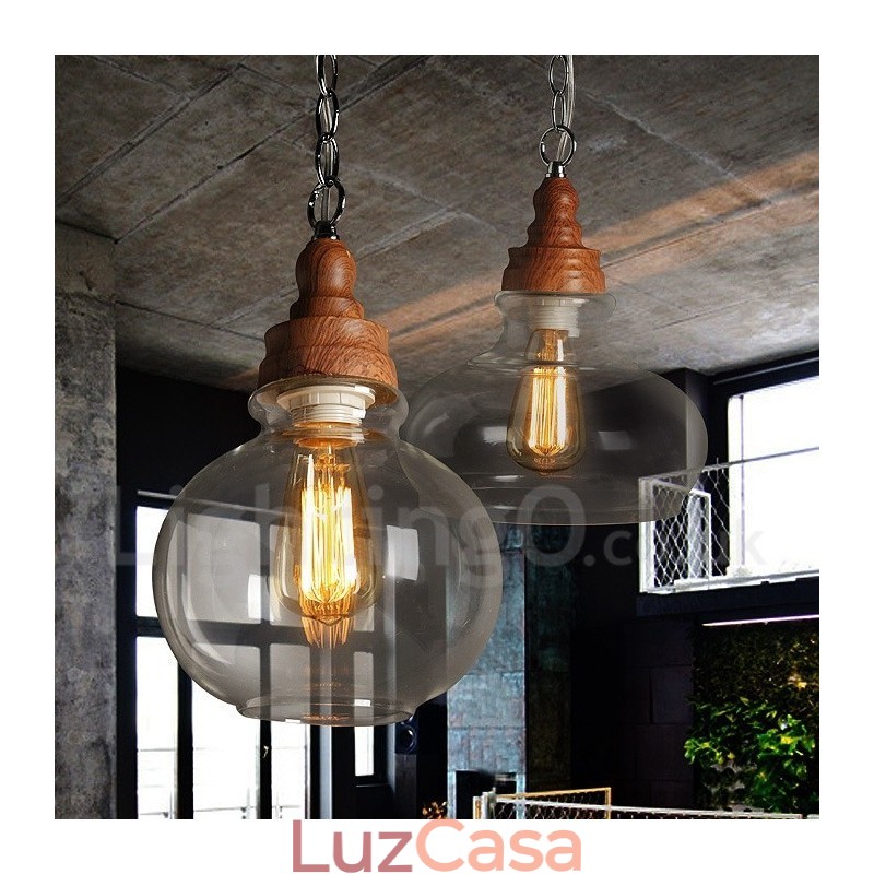 Luminária pendente retrô vintage com abajur de vidro