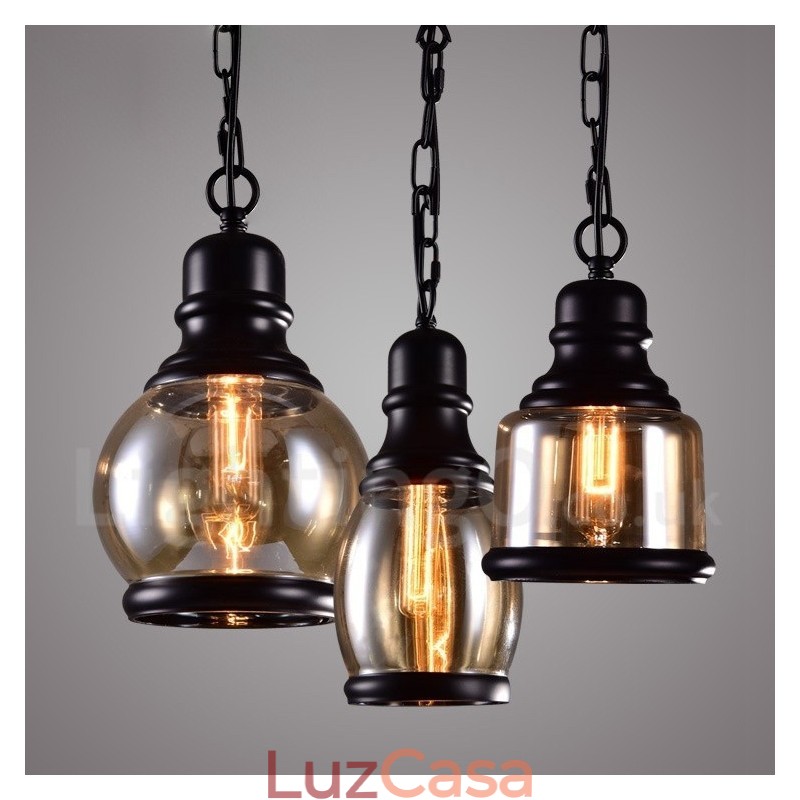Luminária pendente retrô vintage com abajur de vidro