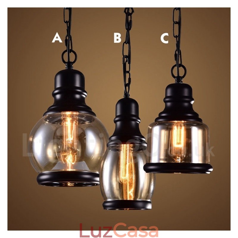 Luminária pendente retrô vintage com abajur de vidro