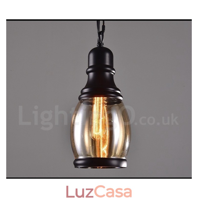 Luminária pendente retrô vintage com abajur de vidro