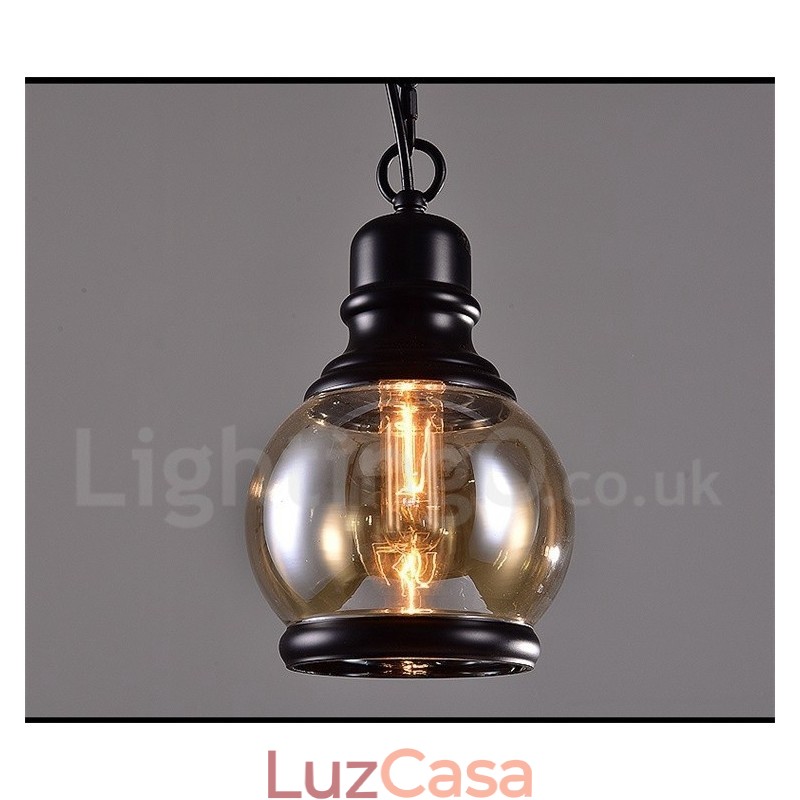 Luminária pendente retrô vintage com abajur de vidro