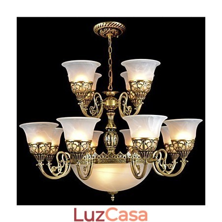 Lustre de Bronze Quinze Luzes Vidro Moiré Europeu Retro Clássico Lustre de Bronze Quinze Luzes Vidro Moiré Europeu Retro Clássico
