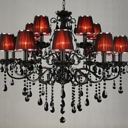 Lustre Cristal Moderno Contemporâneo Cristal 15 Luzes Vermelho