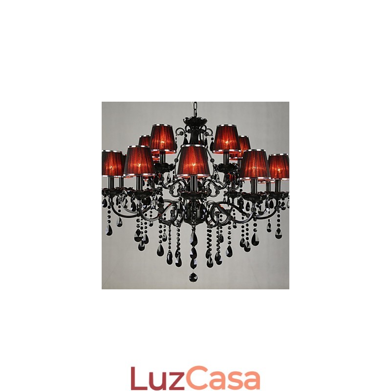 Lustre Cristal Moderno Contemporâneo Cristal 15 Luzes Vermelho