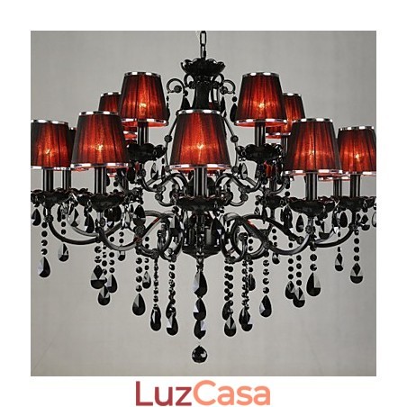 Lustre Cristal Moderno Contemporâneo Cristal 15 Luzes Vermelho Lustre Cristal Moderno Contemporâneo Cristal 15 Luzes Vermelho