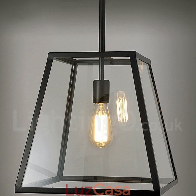 Luminária pendente de metal vintage com cúpula de vidro