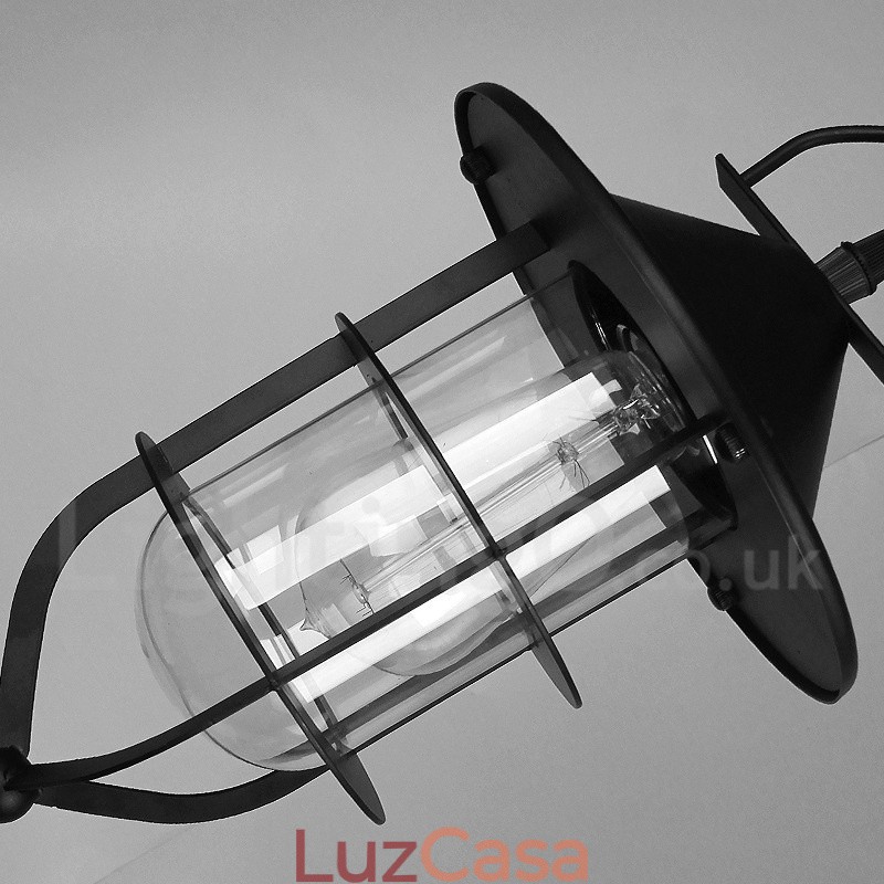 Luminária pendente de metal vintage com cúpula de vidro