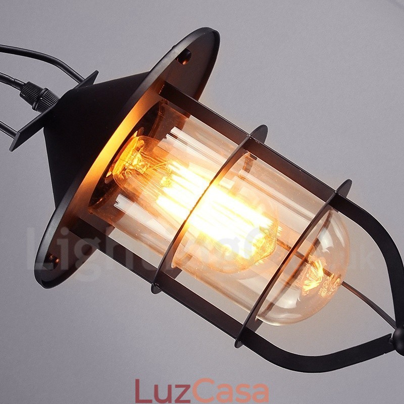 Luminária pendente de metal vintage com cúpula de vidro