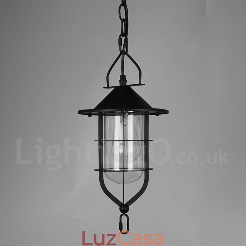 Luminária pendente de metal vintage com cúpula de vidro