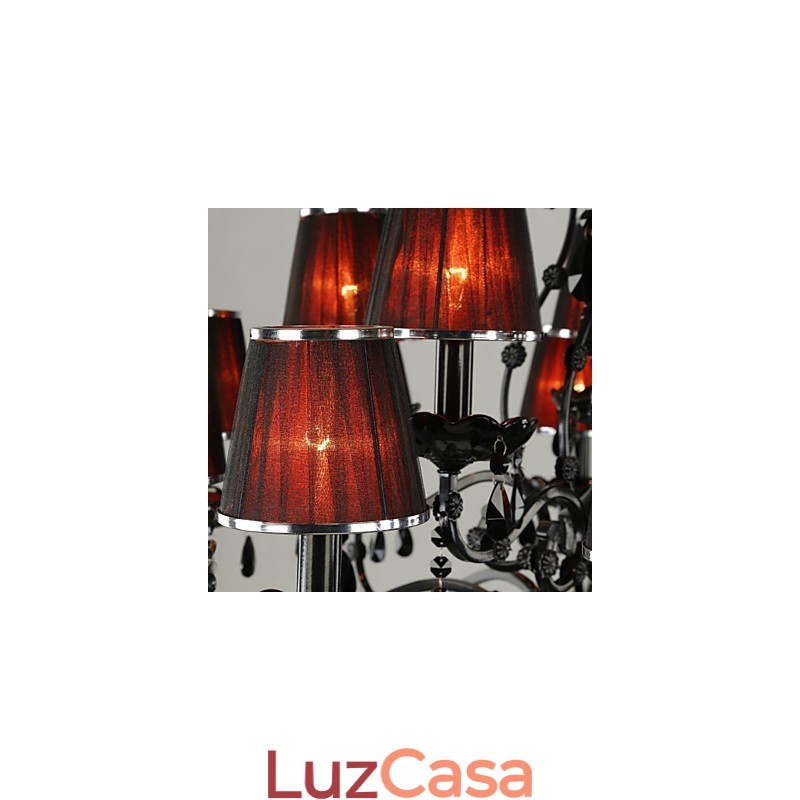 Lustre Cristal Moderno Contemporâneo Cristal 15 Luzes Vermelho