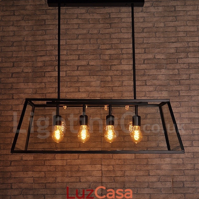 Luminária pendente de metal vintage rústica Lodge com cúpula de vidro