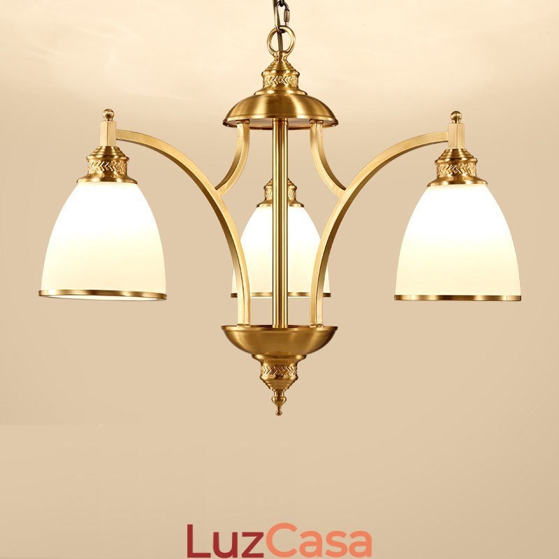 Lustre de cobre integrado de metal rústico com 3 luzes